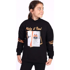 Toontoy Kids Toontoy Kız Çocuk Baskılı Taş Işlemeli Balıkçı Yaka Sweatshirt