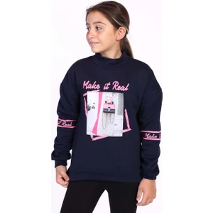 Toontoy Kids Toontoy Kız Çocuk Baskılı Taş Işlemeli Balıkçı Yaka Sweatshirt