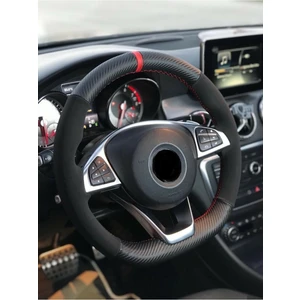 Gürler Oto Aksesuar Dacia Duster Alkantra-Karbon Kırmızı Yüzüklü Direksiyon Kılıf