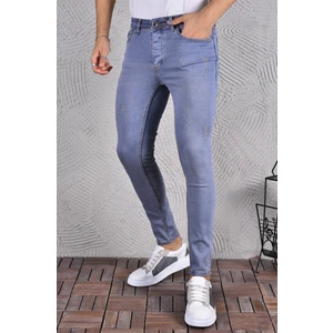 Erkek Jeans Skinny Fit Likralı Açık Mavi Dar Paça Tırnaklı Kot Pantolon