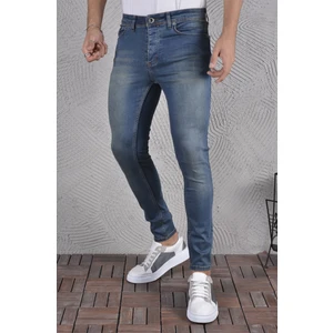 Erkek Jeans Skinny Fit Likralı Mavi Dar Paça Tırnaklı Kot Pantolon