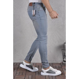 Erkek Jeans Skinny Fit Likralı Açık Mavi Eskitilmiş Görünümlü Dar Paça Kot Pantolon
