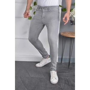 Erkek Jeans Skinny Fit Likralı Açık Gri Dar Paça Kot Pantolon