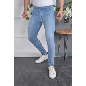 Erkek Jeans Skinny Fit Likralı Açık Mavi Italyan Stil Dar Paça Tırnaklı Kot Pantolon