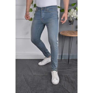 Erkek Jeans Slim Fit Likralı Mavi Dar Kesim Tırnaklı Kot Pantolon