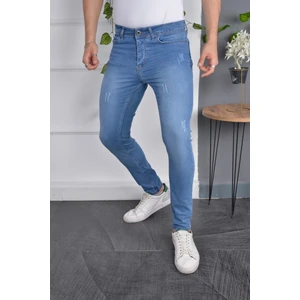 Erkek Slim Fit Likralı Mavi Dar Paça Tırnaklı Esnek Jean Kot Pantolon