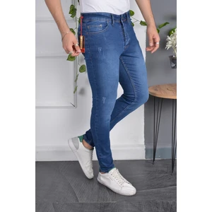 Italyan Kesim Skinny Fit Likralı Canlı Mavi Dar Kesim Tırnaklı Erkek Jean Kot Pantolon