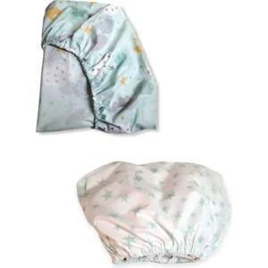 Bebek Özel   Pamuklu Bebek ve Çocuk Lastikli Çarşaf Yeşil Ay ve Yeşil Yıldızlı 70X110 (2 Adet)