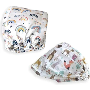 Bebek Özel   Pamuklu Bebek ve Çocuk Lastikli Çarşaf Gökkuşağı ve Doğa 70X110 (2 Adet)