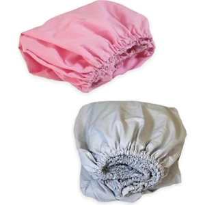 Bebek Özel   Pamuklu Bebek ve Çocuk Lastikli Çarşaf Pembe ve Gri 80X130 (2 Adet)