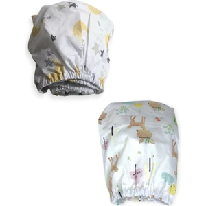 Bebek Özel   Pamuklu Bebek ve Çocuk Lastikli Çarşaf Sarı Ay Yıldızlı ve Karaca 70X130 (2 Adet)