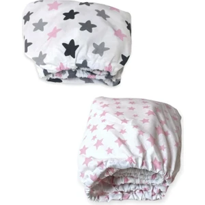 Bebek Özel   Pamuklu Bebek ve Çocuk Lastikli Çarşaf Pembe Yıldızlılar 70X120 (2 Adet)