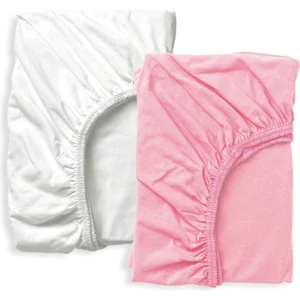 Bebek Özel   Pamuklu Bebek ve Çocuk Lastikli Çarşaf Beyaz ve Pembe 70X160 (2 Adet)