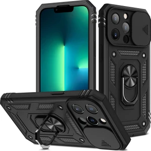 iPhone 13 Pro Max  Slayt Lens Kapağı Kart Yuvası Halkalı Standlı Kılıf (Yurt Dışından)