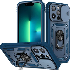 iPhone 13 Pro Max  Slayt Lens Kapağı Kart Yuvası Halkalı Standlı Kılıf (Yurt Dışından)