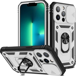 iPhone 13 Pro Max  Slayt Lens Kapağı Kart Yuvası Halkalı Standlı Kılıf (Yurt Dışından)