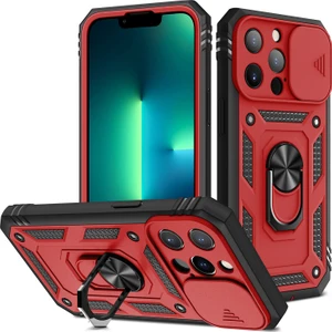 iPhone 13 Pro Max  Slayt Lens Kapağı Kart Yuvası Halkalı Standlı Kılıf (Yurt Dışından)