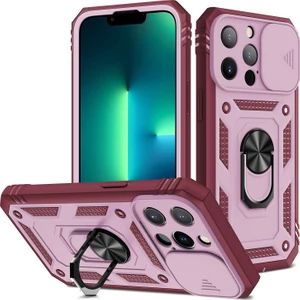 iPhone 13 Pro Max  Slayt Lens Kapağı Kart Yuvası Halkalı Standlı Kılıf (Yurt Dışından)
