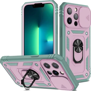 iPhone 13 Pro Max  Slayt Lens Kapağı Kart Yuvası Halkalı Standlı Kılıf (Yurt Dışından)