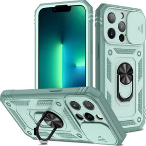 iPhone 13 Pro Max  Slayt Lens Kapağı Kart Yuvası Halkalı Standlı Kılıf (Yurt Dışından)