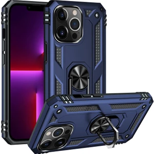 iPhone 13 Pro Max  Çift Katmanlı Halkalı Standlı Kılıf Mavi (Yurt Dışından)