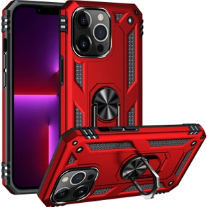 iPhone 13 Pro Max  Çift Katmanlı Halkalı Standlı Kılıf Kırmızı (Yurt Dışından)