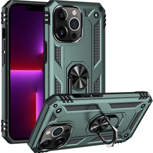 iPhone 13 Pro Max  Çift Katmanlı Halkalı Standlı Kılıf Yeşil (Yurt Dışından)