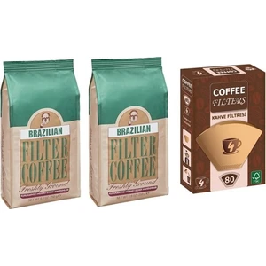 Kurukahveci Mehmet Efendi  Brazilian Filtre Kahve 2X250 gr + Coffee Filters Kahve Kağıdı No:4 80'li