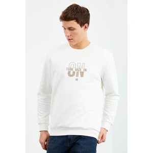 Ekru Yazı Nakışlı O Yaka Rahat Form Erkek Sweatshirt - 88021