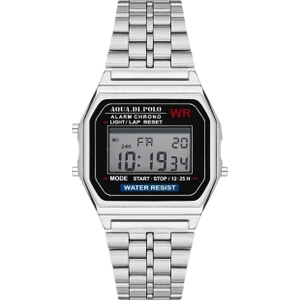 Aqua Di Polo 1987 DİJİTAL Metal Hasırlı Saat GÜMÜŞ RENK