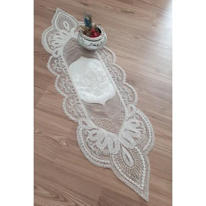 Anglez Kordon Işlemeli Kadife Runner Krem