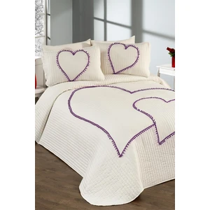 Evlen Home Collection Kalbim Ponponlu Yatak Örtüsü Ç.k Krem-Lila