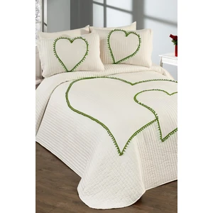 Evlen Home Collection Kalbim Ponponlu Yatak Örtüsü Ç.k Krem-Yeşil
