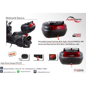 Motosiklet Çantası Bagajlı Firstbag 48 Lt. Siyah Kırmızı Reflektör, Abs