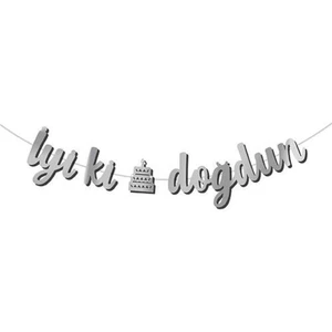 Azfahomestore Kaligrafi Banner Gümüş Iyi Ki Doğdun