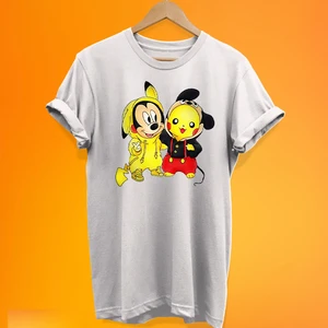 Pikachu Mickey Mouse Baskılı %100 Pamuk Oversize T-Shirt Büyük Beden Tişört