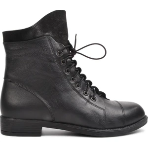 502 Siyah Hakiki Deri Fermuarlı Kadın Bot