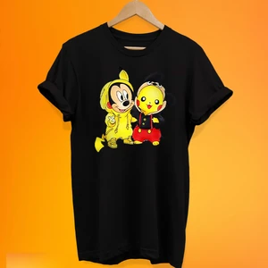 Pikachu Mickey Mouse Baskılı %100 Pamuk Oversize T-Shirt Büyük Beden Tişört