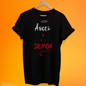 Melek ve Şeytan Baskılı %100 Pamuk Oversize T-Shirt Büyük Beden Tişört