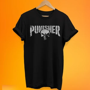 Punisher Baskılı%100 Pamuk Oversize T-Shirt Büyük Beden Tişört