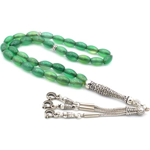 Hakiki Arpa Kesim Yeşil Akik Taşı Tesbih