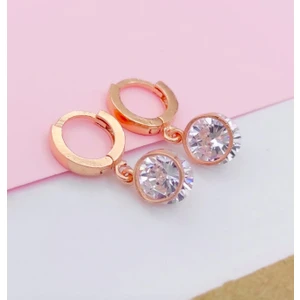 925 Gümüş Rose Sallantılı Tek Taş 925 Ayar Gümüş Küpe