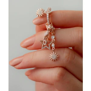 925 Gümüş Güneş Yıldız Sallantılı 925 Ayar Gümüş Küpe