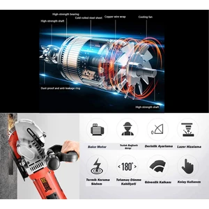 Elektrikli Duvar Oluk Kanal Açma ve Kablo Yerleştirme Makinesi 42MM 3500 Watt 6.5kg + Lazer Hizalama