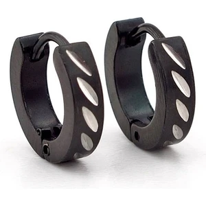 Damla Çentik Desenli Siyah Halka Kadın Erkek Çelik Küpe