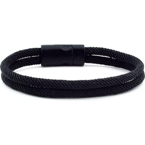 Siyah Iki Sıralı Metal Siyah Mıknatıslı Erkek  Bileklik