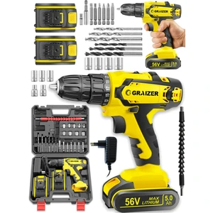 Alman Gtx-56 V 5 Ah Darbeli Metal Şanzuman Bakır Sargili Çift Akülü Vidalama Matkap + 27 Parça Setli Sarı