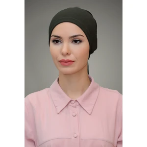 Hürrem Bone Haki Pratik Hazır Geçmeli Tesettür Bone  Petekli Güllü - Hürrem 1201