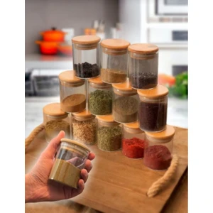 Kitchen Pembelia 12'li Bambu Kapaklı Cam 200 ml Baharatlık Set