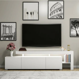 BMdekor TV Sehpası Buğra Beyaz LED Işıklı